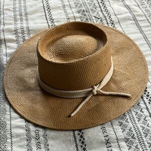 Stylish Tan Straw Hat with Cream Band